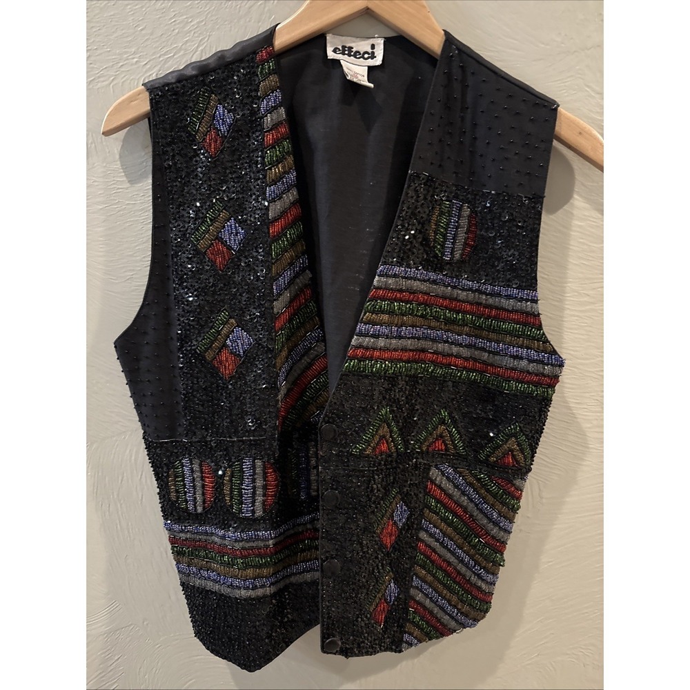 Vintage 1980's Creazioni Effeci Sequined/Beaded Vest - Size M. Christmas NYE